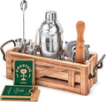 Mixology Bartender Kit with Wooden Stand - Great Housewarming Gift -12 Piece Bar Tools Set with Cocktail Kit Cards - Premium Bartending Kit for a Fun Bar Set - Stainless Steel Cocktail Shaker Set Home & Garden > Kitchen & Dining > Barware ROYALE MIX Silver  