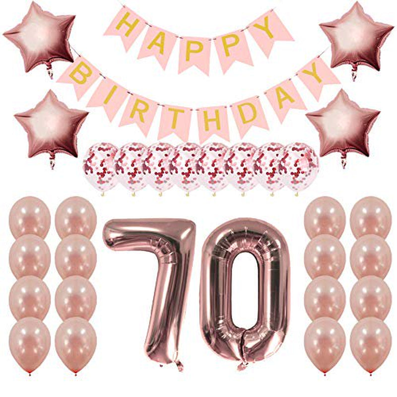 Rose Gold 70Th Birthday Decorations Party Supplies Gifts for Women - Create Unique Events with Happy Birthday Banner, 70 Number and Confetti Balloons