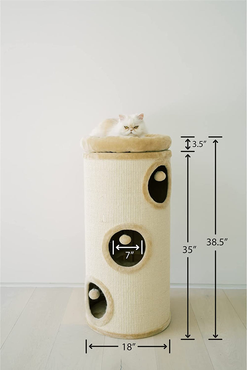 PAWMONA 3 Story Cat Tree Condo Barrel Tower, 38.5", Top High Edge Removable Snuggle Bed with Scratching Post for Cats and Kittens, Natural Sisal-Covered Scratch Indoor Cat Furniture, Beige Sporting Goods > Outdoor Recreation > Boating & Water Sports > Swimming > Swim Goggles & Masks PAWMONA   