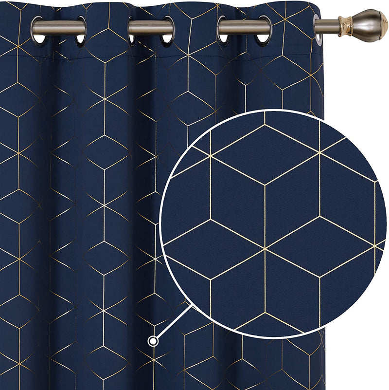 Deconovo Blackout Curtains Gold Diamond Foil Print Black, 52W X 84L Inch, Thermal Insulated Room Darkening Sun Blocking Grommet Curtain Panels for Living Room Set of 2 Home & Garden > Decor > Window Treatments > Curtains & Drapes Deconovo Navy Blue 52W x 72L Inch 