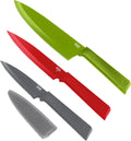 Kuhn Rikon Colori+ Mixed Knife Set with Non-Stick Coating and Safety Sheaths, Set of 3, Red, Teal and Purple