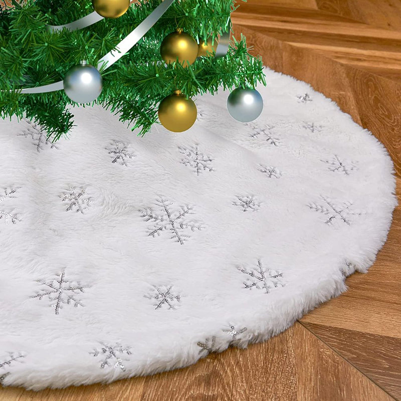 Christmas Tree Skirt,White Tree Skirt with Gold Sequin Snowflakes White Plush,For Holiday Party Decorations Home & Garden > Decor > Seasonal & Holiday Decorations > Christmas Tree Skirts Perfect Product Silver 120CM 
