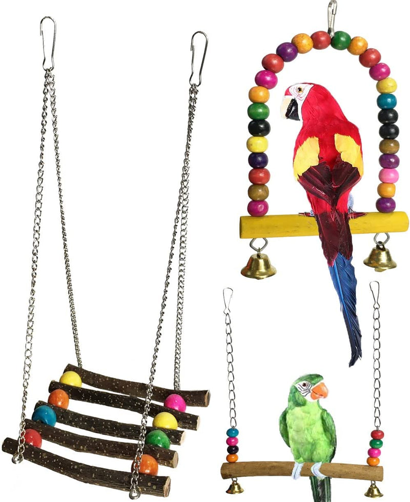 OMYZERO 3Pcs Bird Parrot Toys Swing Hanging, Bird Cage Accessories Toy Perch Ladder Chewing Toys Hammock for Parakeets,Cockatiels,Lovebirds,Conures,Budgie,Macaws,Lovebirds,Finches and Other Small Pets Animals & Pet Supplies > Pet Supplies > Bird Supplies OMYZERO   