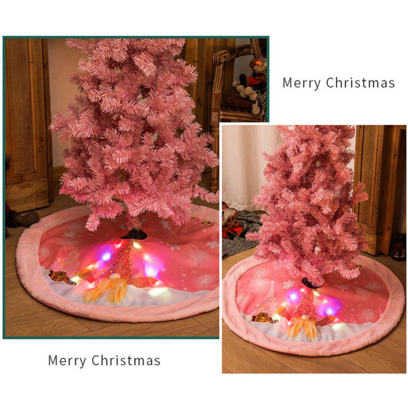 Pink Gnome Christmas Tree Skirts with LED Light 42Inch,Plush Xmas Tree Dress Decoration for Christmas Tree Indoor Outdoor Holiday Party Home & Garden > Decor > Seasonal & Holiday Decorations > Christmas Tree Skirts Ardorlove   