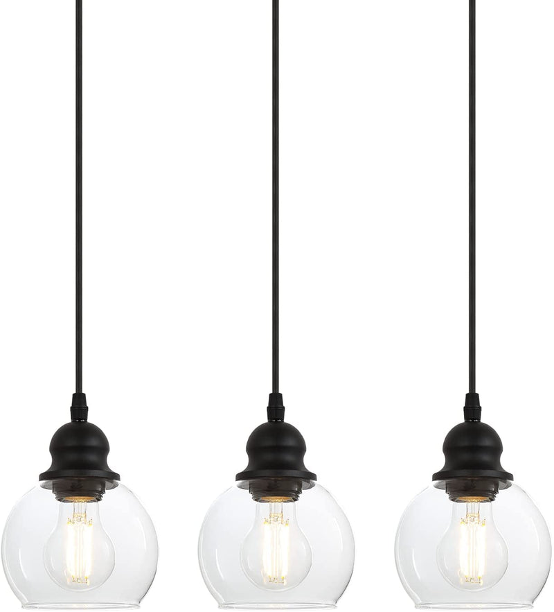 Modern Pendant Light Fixtures, Industrial Hanging Ceiling Lamp with Clear Glass Shade, Vintage Black Pendant Lighting for Kitchen Island Living Room Hallway Bedroom Dining Hall Office Bar Farmhouse
