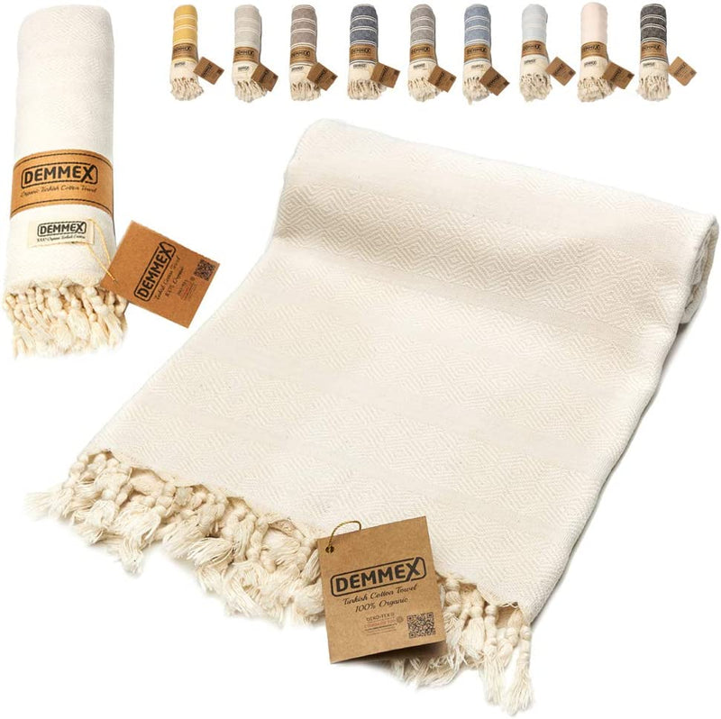 DEMMEX Certified 100% Organic Cotton & Organic Dye Prewashed XL Diamond Weave Turkish Cotton Towel Peshtemal Blanket for Bath,Beach,Pool,Spa,Gym, 71X36 Inches,14 Oz (Coffee) Home & Garden > Linens & Bedding > Towels DEMMEX Vintage White  
