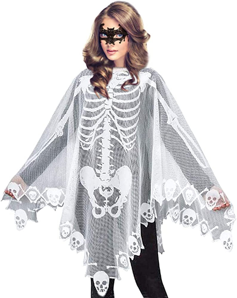 Women'S Skeleton Halloween Costume Skeleton Cape Poncho,Includes Masquerade Mask for Halloween  Qerhod   