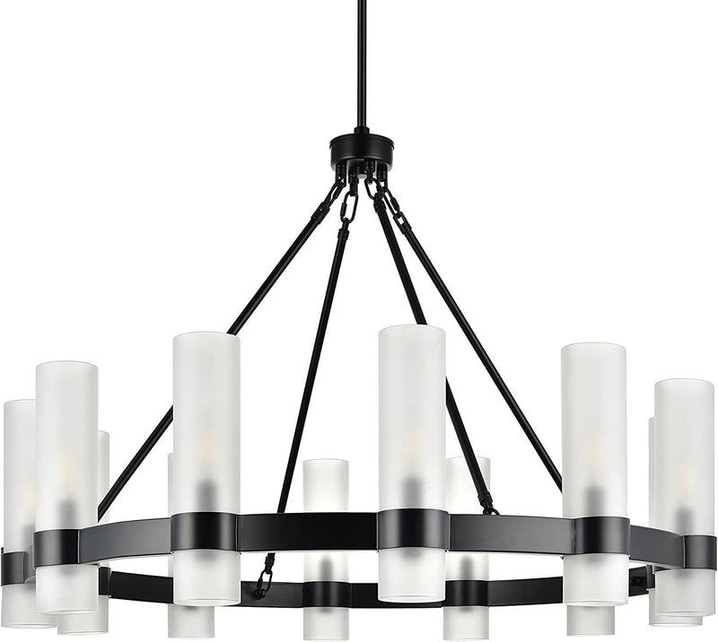Linea Di Liara Teramo Farmhouse Matte Black Wall Sconce Wall Lighting Modern Bathroom Wall Sconces Wall Lights for Hallway and Bedroom Wall Sconce Lighting Fixture - Frosted Glass Shade Home & Garden > Lighting > Lighting Fixtures > Chandeliers Linea di Liara Black/Frosted 36" Chandelier 