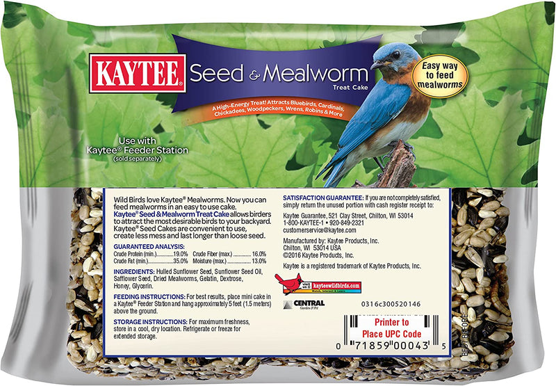 Kaytee Wild Bird Seed & Mealworm Seed Treat Cake, 6 Ounces
