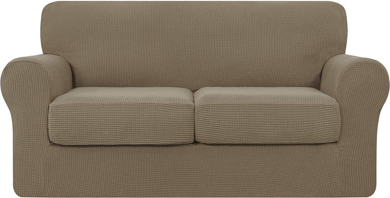 Hokway Couch Cover for 2 Cushion Couch 3 Piece Stretch Sofa Slipcovers with Separate Cushion for 2 Seater Couch Furniture Covers for Kids and Pets in Living Room(Medium,Dark Blue) Home & Garden > Decor > Chair & Sofa Cushions Hokway Sand Medium 