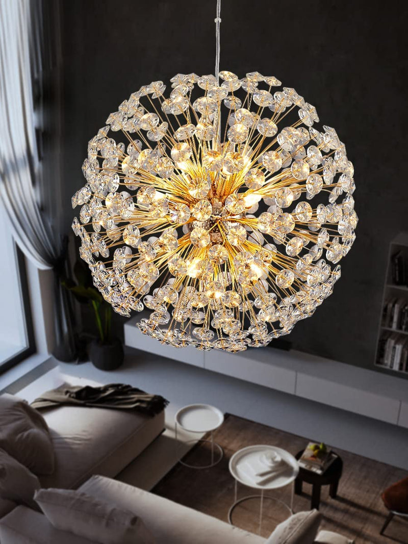 OYLYW Modern Crystal Sputnik Chandeliers for Dining Room Foyer Living Room Bedrooms Entryway round Gold Chandelier Lighting Fixtures G9 9 Light 13 Inches Pendant Light Hanging Light