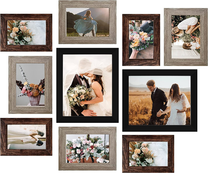 Picture Frame Set 10-Pack, Gallery Wall Frame Collage with 8X10 5X7 4X6 Frames in 3 Different Finishes Home & Garden > Decor > Picture Frames LUCKYLIFE Black&Gray&Brown  