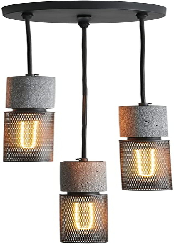 ADCTHOME Concrete Linear Pendant Light with a Metal Mesh Shade,Modern Industrial Hanging Cement Pendant Lighting Fixture for Kitchen Island Dinning Room Bedroom(Black 3-Pack) Home & Garden > Lighting > Lighting Fixtures ADCTHOME 3-Light  