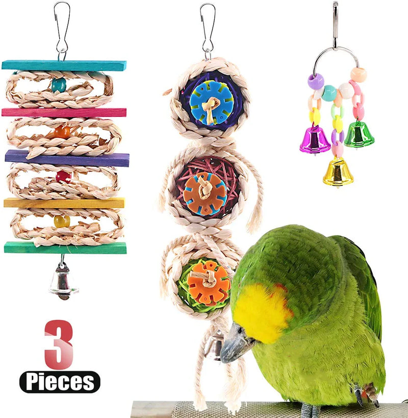 Hilitchi 6 Pcs Birds Toys Hanging Hammock Bell Swing Chewing Toys for Parrots, Parakeet, Conure, Cockatiel, Mynah, Love Birds Small Parakeet Cages Decorative Accessories Animals & Pet Supplies > Pet Supplies > Bird Supplies > Bird Toys Hilitchi 3PCS (B)  
