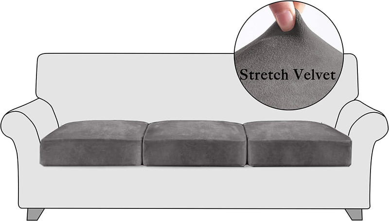 Stangh High Stretch Velvet Couch Cushion Covers - Soft Cozy Plush Velvet Fabric Non-Slip Individual Seat Cushion Covers Chair Sofa Cushion Furniture Protector with Elastic Bottom, (3 Packs, Grey) Home & Garden > Decor > Chair & Sofa Cushions StangH   