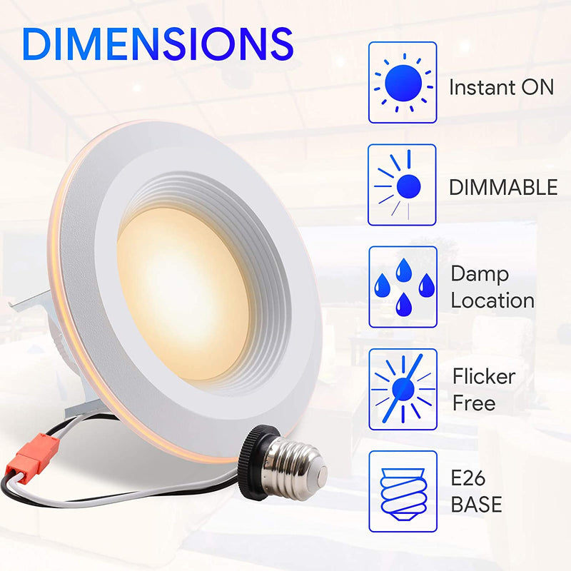 6 Inch LED Recessed Downlight, Dimmable, 10.5W=85W, 3000K Warm White, 650 LM, Wet Rated, Simple Retrofit Installation with Nightlight Feature, Wet Rated, ETL Listed
