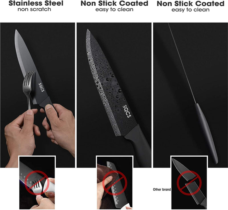 Knife Set,18 Pcs Kitchen Knives Set, Sharp Stainless Steel Knife Sets Contain 8 Steak Knives, Sharpener, Peeler, Clear Acrylic Stand, Dishwasher Safe, Best Gift (Black)
