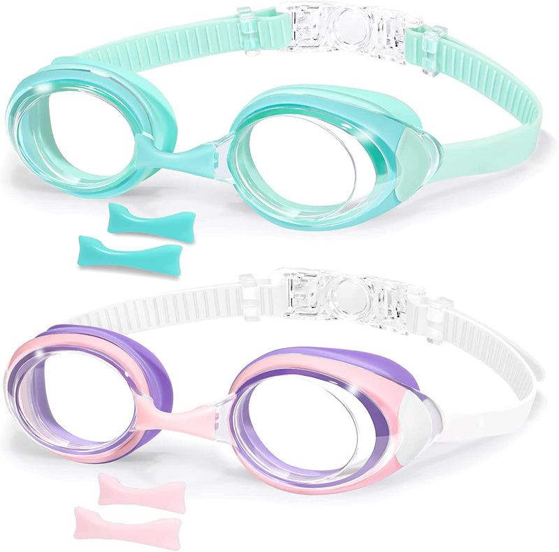 ITOWE Kids Swim Goggles 2 Pack anti Fog for Youth Teens 10-18, Clear anti UV No Leak Sporting Goods > Outdoor Recreation > Boating & Water Sports > Swimming > Swim Goggles & Masks iTOWE Purple & Mint Green  
