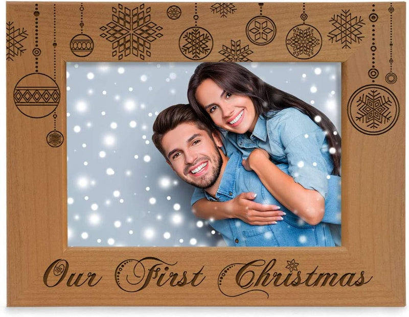 KATE POSH - Our First Christmas Engraved Natural Wood Picture Frame - First Christmas Together Gifts, First Christmas as Husband and Wife, Gifts for Newlyweds, for Couples (4X6-Horizontal) Home & Garden > Decor > Picture Frames KATE POSH 5x7-Horizontal  