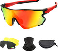 Jacquees Polarized Sports Cycling Sunglasses for Women Men 3 Lenses Free Scarf Sporting Goods > Outdoor Recreation > Cycling > Cycling Apparel & Accessories Jacquees Red  