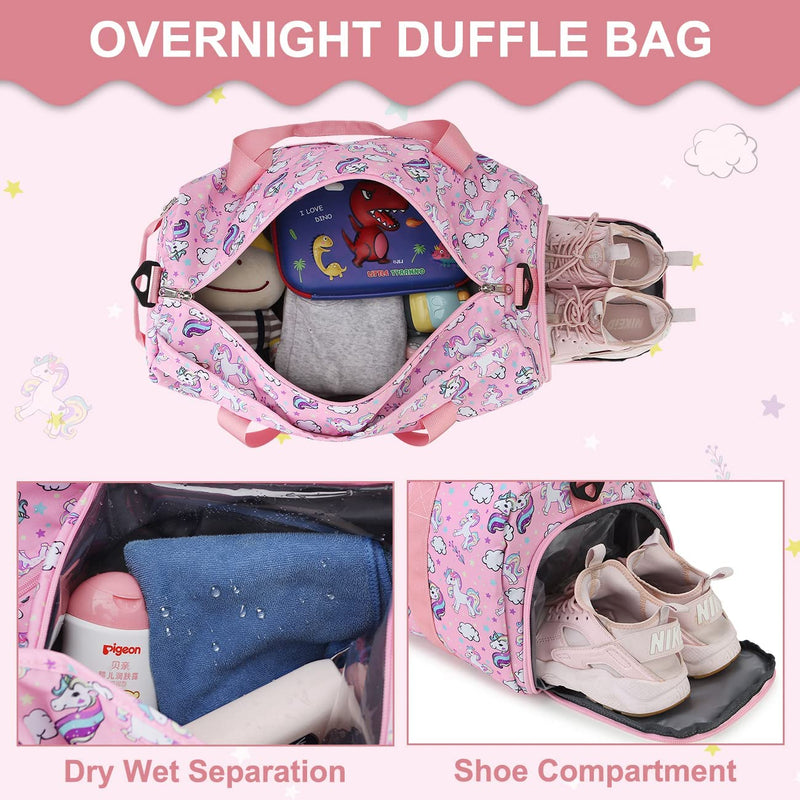 Duffle Bag for Girls,Ravuo Water Resistant Travel Overnight Weekend Bag Carry on Bag for Gym Sport Dance with Shoe Compartment and Wet Pocket Unicorn Home & Garden > Household Supplies > Storage & Organization RAVUO   