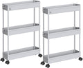 SPACEKEEPER Slim Storage Cart, 3 Tier Bathroom Storage Organizer Rolling Utility Cart Mobile Shelving Unit Slide Out Storage Tower Rack for Kitchen Laundry Narrow Places, Grey, 2 Pack Home & Garden > Household Supplies > Storage & Organization SPACEKEEPER Grey  