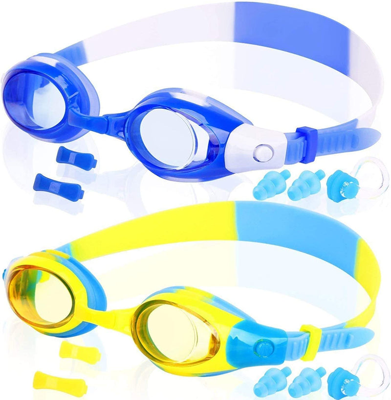 COOLOO Kids Goggles for Swimming for Age 3-15, 2 Pack Kids Swim Goggles with Nose Cover, No Leaking, Anti-Fog, Waterproof Sporting Goods > Outdoor Recreation > Boating & Water Sports > Swimming > Swim Goggles & Masks COOLOO Blue White & Yellow Blue  