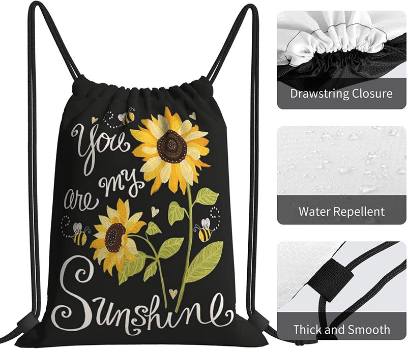 Hitamus Sunflower You Are My Sunshine Drawstring Backpack for Men & Women Waterproof String Bag Nylon Gym Sport Traveling Sackpack Cinch One Size