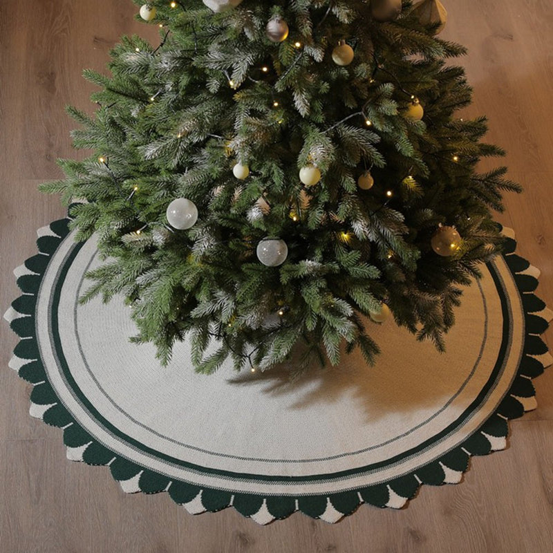 Christmas Tree Skirt Cable Knit Knitted Thick Rustic Tree Skirt for Xmas Holiday Decoration Green
