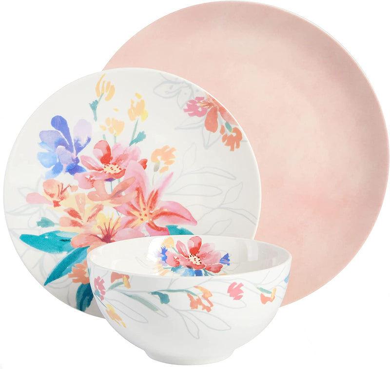 Spice by Tia Mowry Goji Blossom Decorated Porcelain Dinnerware Set, Blue, 12-Piece Home & Garden > Kitchen & Dining > Tableware > Dinnerware SPICE BY TIA MOWRY Pink 12-Piece 