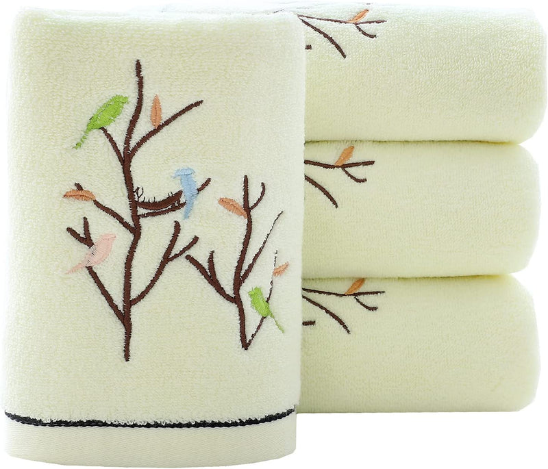 Pidada Hand Towels Set of 2 Embroidered Bird Tree Pattern 100% Cotton Highly Absorbent Soft Luxury Towel for Bathroom 13.8 X 29.5 Inch (Brown) Home & Garden > Linens & Bedding > Towels Pidada 4 Light Yellow 13.8 x 29.5 