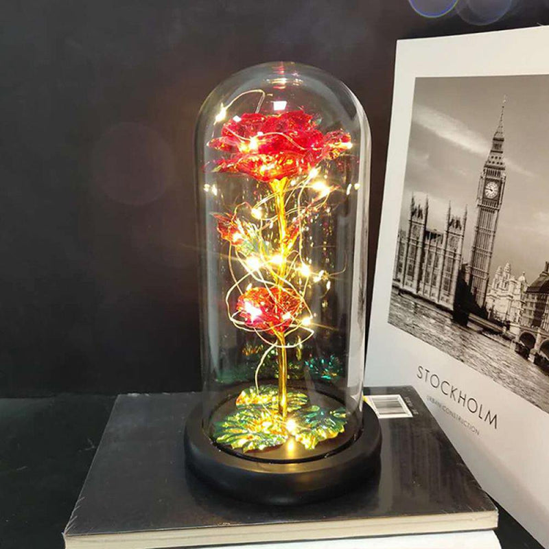 LED Galaxy Rose Lamp Eternal 24K Gold Foil Flower with Fairy String Lights in Glass Dome for Christmas Valentine'S Day Gifts