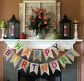 Vagski Happy Birthday Burlap Banner Colorful Bunting Banner Garland Flags for Birthday Party Decorations Rustic Birthday Sign VAG041