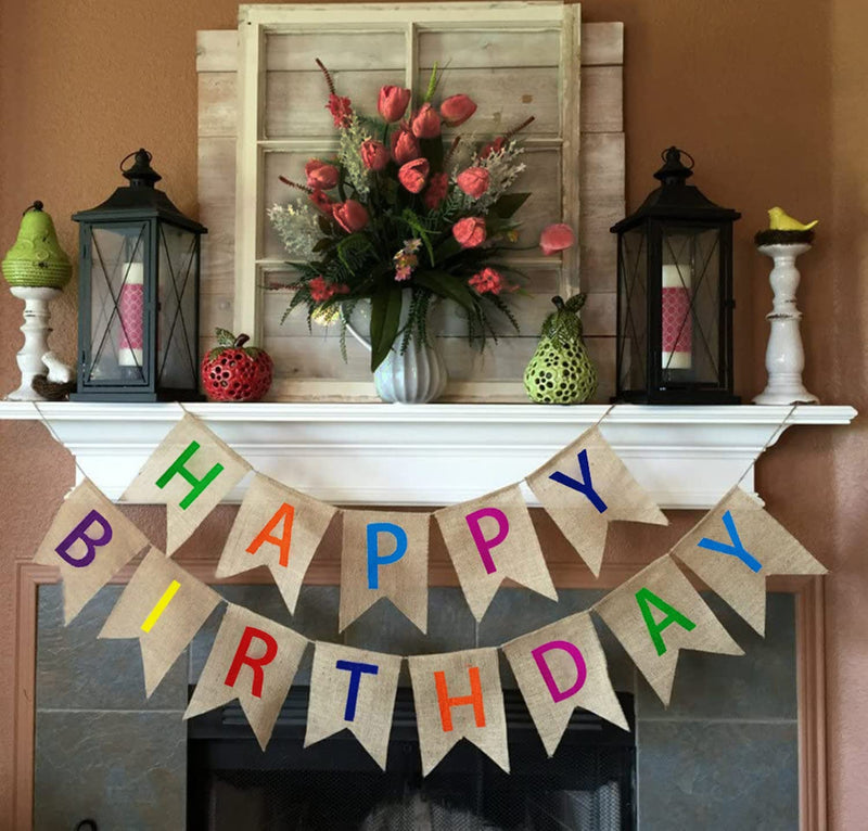 Vagski Happy Birthday Burlap Banner Colorful Bunting Banner Garland Flags for Birthday Party Decorations Rustic Birthday Sign VAG041 Home & Garden > Decor > Seasonal & Holiday Decorations Vagski Happy Birthday Banner 1  