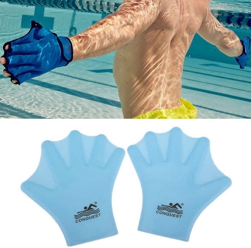 KANTANZE Aquatic Gloves,Swimming Gloves Hand Paddles Webbed Training Gloves Aquatic Full Finger Hand Flippers for Men Women Diving Surfing Training,Blue 1Pair