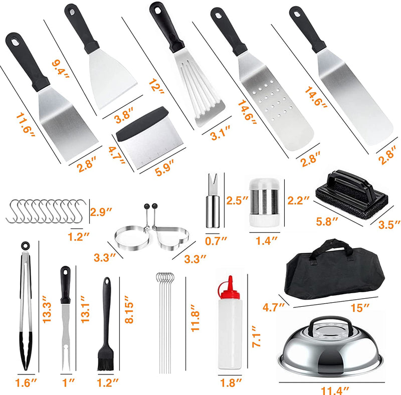 Kweetle 139PCS Griddle Accessories Kit, Flat Top Grilling Tools Stainless Steel Grill BBQ Spatula Cover Scraper Tong Cooking Utensils Set with Carry Bag for Outdoor Barbecue Camping