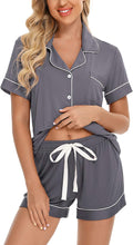 Samring Women'S Button down Pajama Set V-Neck Short Sleeve Sleepwear Soft Pj Sets S-XXL  Samring A Style Pants No Pockets-gray XX-Large 