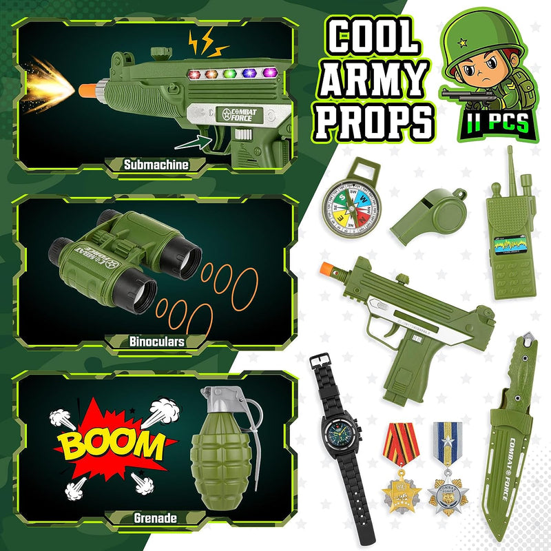 GIFTINBOX Army Costume for Kids, Boys Military Soldier Costume with Toy Accessories, Halloween Costumes for Boys Kids 3-12