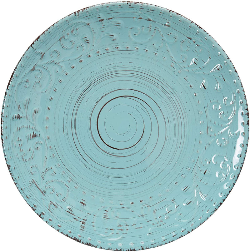 Elama Embossed Stoneware Ocean Dinnerware Dish Set, 16 Piece, Turquoise