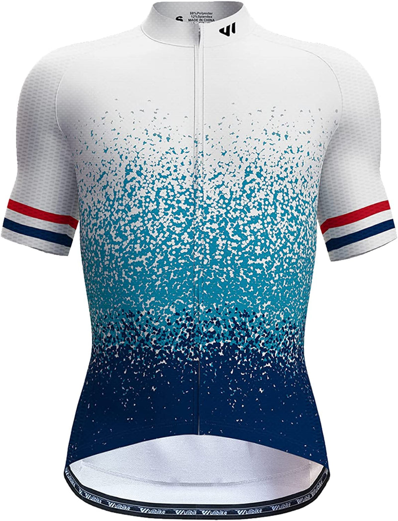 Lo.Gas Cycling Jersey Men Short Sleeve Bike Biking Shirts Full Zip with Pockets Road Bicycle Clothes Sporting Goods > Outdoor Recreation > Cycling > Cycling Apparel & Accessories Lo.gas 04 Gradient White Blue X-Large 