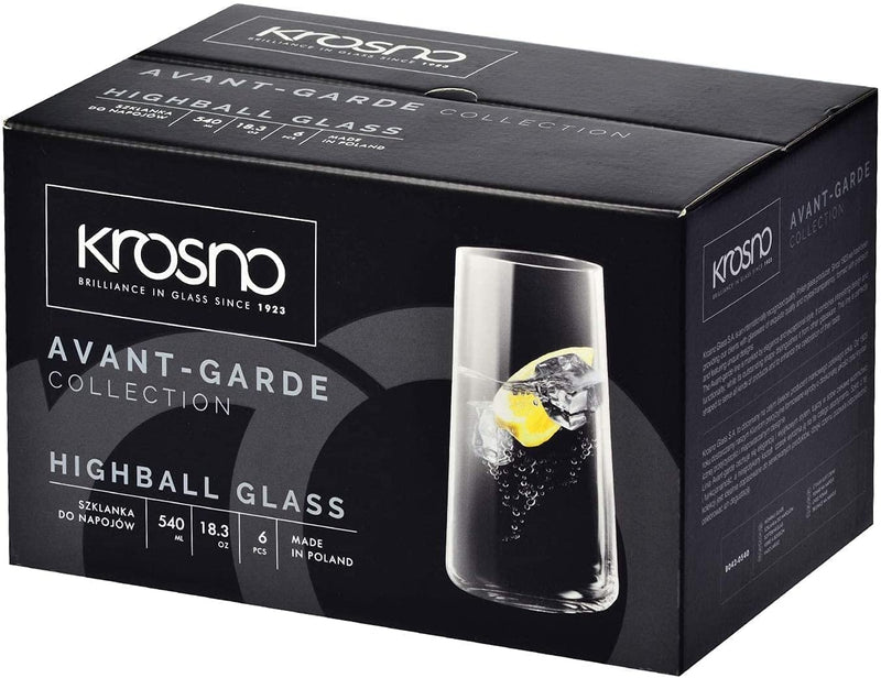 KROSNO Tall Water Juice Drinking Glasses | Set of 6 | 18.3 Oz | Avant-Garde Collection | Highball & Tumbler Crystal Glass | Perfect for Home, Restaurants and Parties | Dishwasher Safe Home & Garden > Kitchen & Dining > Tableware > Drinkware Krosno   