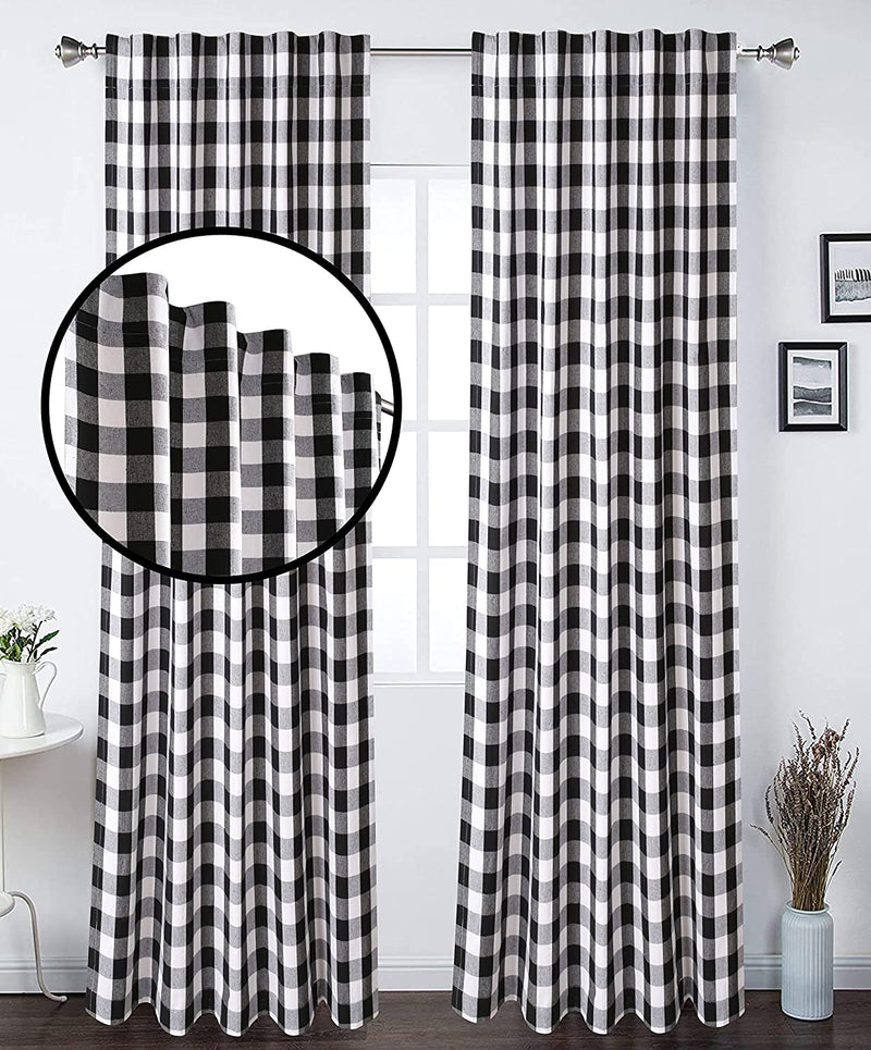 Life by Cotton Buffalo Curtains Black and White Panel in Plaid Cotton 50" W X 84" L - Set of 2, Black & White Gingham Check Curtain 84 Inch Plaid Farmhouse Style Tab Top Curtains for Living Room Home & Garden > Decor > Window Treatments > Curtains & Drapes Life By Cotton   