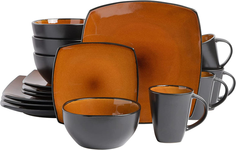 Gibson Soho Lounge 16-Piece Square Reactive Glaze Dinnerware Set, Red Home & Garden > Kitchen & Dining > Tableware > Dinnerware Gibson Amber Service for 4 (16pc) 