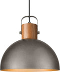 ELYONA Modern Pendant Light for Kitchen Island 12" Wood Dome Hanging Lamp with Matte Black Metal Shade Adjustable Industrial Pendant Light Fixtures for Farmhouse Dining Room Bar Living Room Hollway Home & Garden > Lighting > Lighting Fixtures ELYONA Gray  