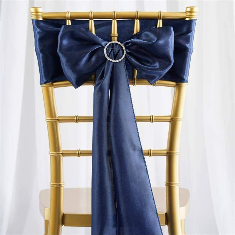 Efavormart 25Pcs Gold SATIN Chair Sashes Tie Bows for Wedding Events Decor Chair Bow Sash Party Decoration Supplies 6 X106" Arts & Entertainment > Party & Celebration > Party Supplies Efavormart.com Navy Blue  