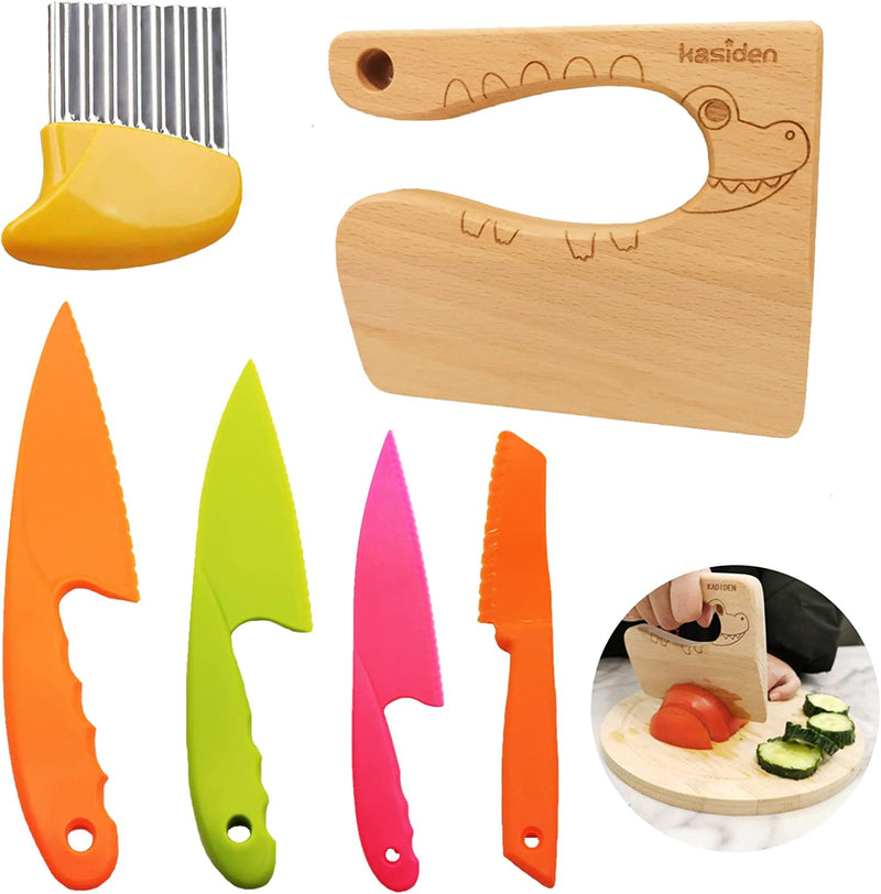 Kasiden Wooden Kids Knife for Cooking,6 Pieces Kid Safe Knives,Serrated Edges Toddler Knife ,Potato Slicers Cooking Knives,Kitchen Toy,Chopper,Vegetable and Fruit Cutter (Over 3 Years Old） ) Home & Garden > Kitchen & Dining > Kitchen Tools & Utensils > Kitchen Knives Kasiden combination  