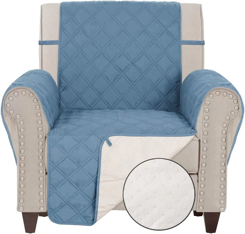 TOMORO Non Slip Chair Sofa Slipcover - 100% Waterproof Quilted Sofa Cover Furniture Protector with 5 Storage Pockets, Couch Cover for Kids, Dogs, Pets, Fits Seat Width up to 23 Inch Home & Garden > Decor > Chair & Sofa Cushions TOMORO Sky Blue 23“-Chair 
