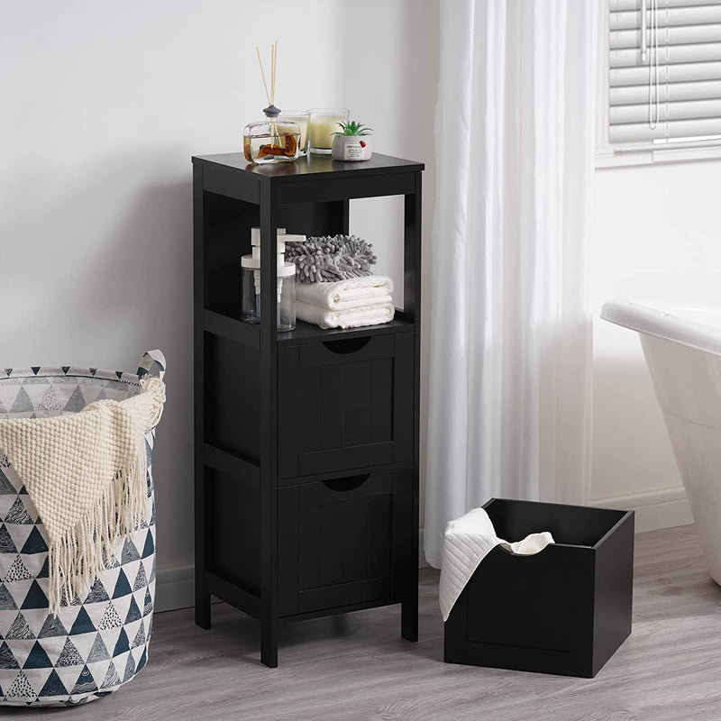 Reettic Narrow Bathroom Storage Cabinet with 3 Removable Drawers, DIY, Free Standing Side Storage Organizer for Bedroom, Living Room, Entryway, 11.8" L X 11.8" W X 35" H, Black BYSG102B Home & Garden > Household Supplies > Storage & Organization Reettic   