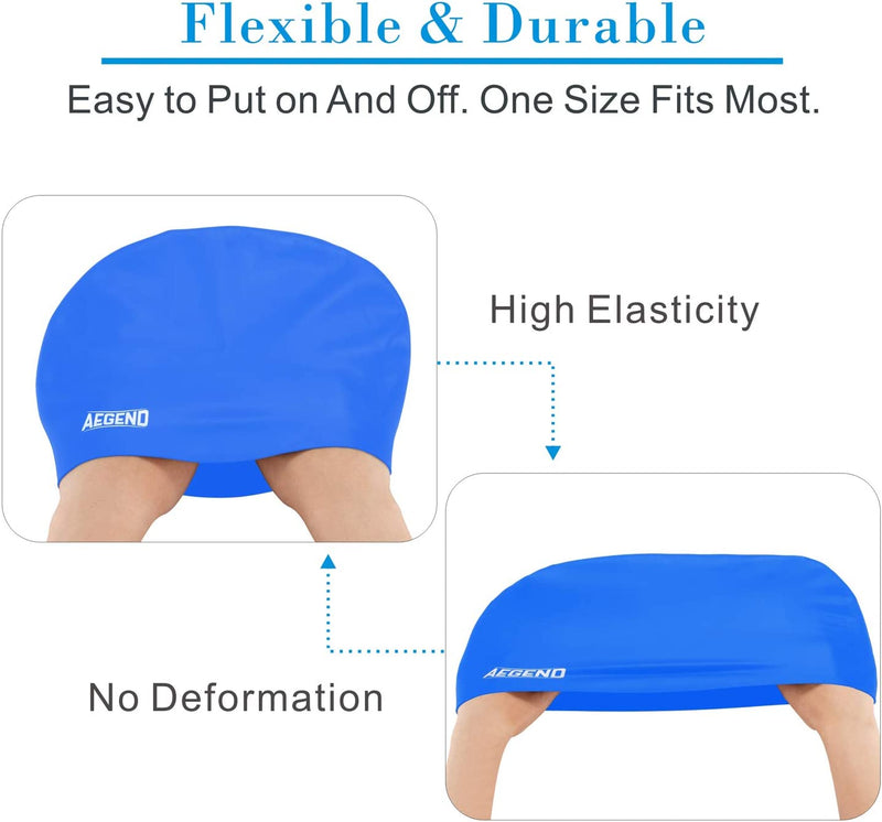 Aegend Swim Caps for Long Hair (2 Pack), Durable Silicone Swimming Caps for Women Men Adults Youths Kids, Easy to Put on and Off, 4 Colors Sporting Goods > Outdoor Recreation > Boating & Water Sports > Swimming > Swim Caps Aegend   