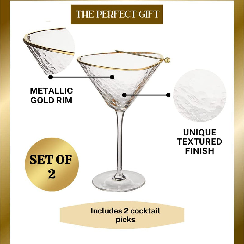 Sister.Ly Drinkware Handmade Hammered Martini Glasses with Gold Rim - Set of 2 Gold Rim Martini Glasses and 2 Gold-Plated Cocktail Picks. Celebrate Life One Glass at a Time Home & Garden > Kitchen & Dining > Tableware > Drinkware Sister.ly Drinkware HAVE ANOTHER ROUND!   
